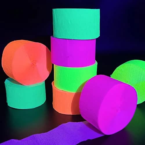MFLUEEWR Blacklight Party Streamer Decorations 8 Rolls 840ft Glow Crepe Paper | UV Reactive Neon Streamers for Parties thumbnail 1