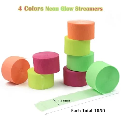 MFLUEEWR Blacklight Party Streamer Decorations 8 Rolls 840ft Glow Crepe Paper | UV Reactive Neon Streamers for Parties thumbnail 5