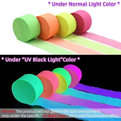 MFLUEEWR Blacklight Party Streamer Decorations 8 Rolls 840ft Glow Crepe Paper | UV Reactive Neon Streamers for Parties thumbnail 3