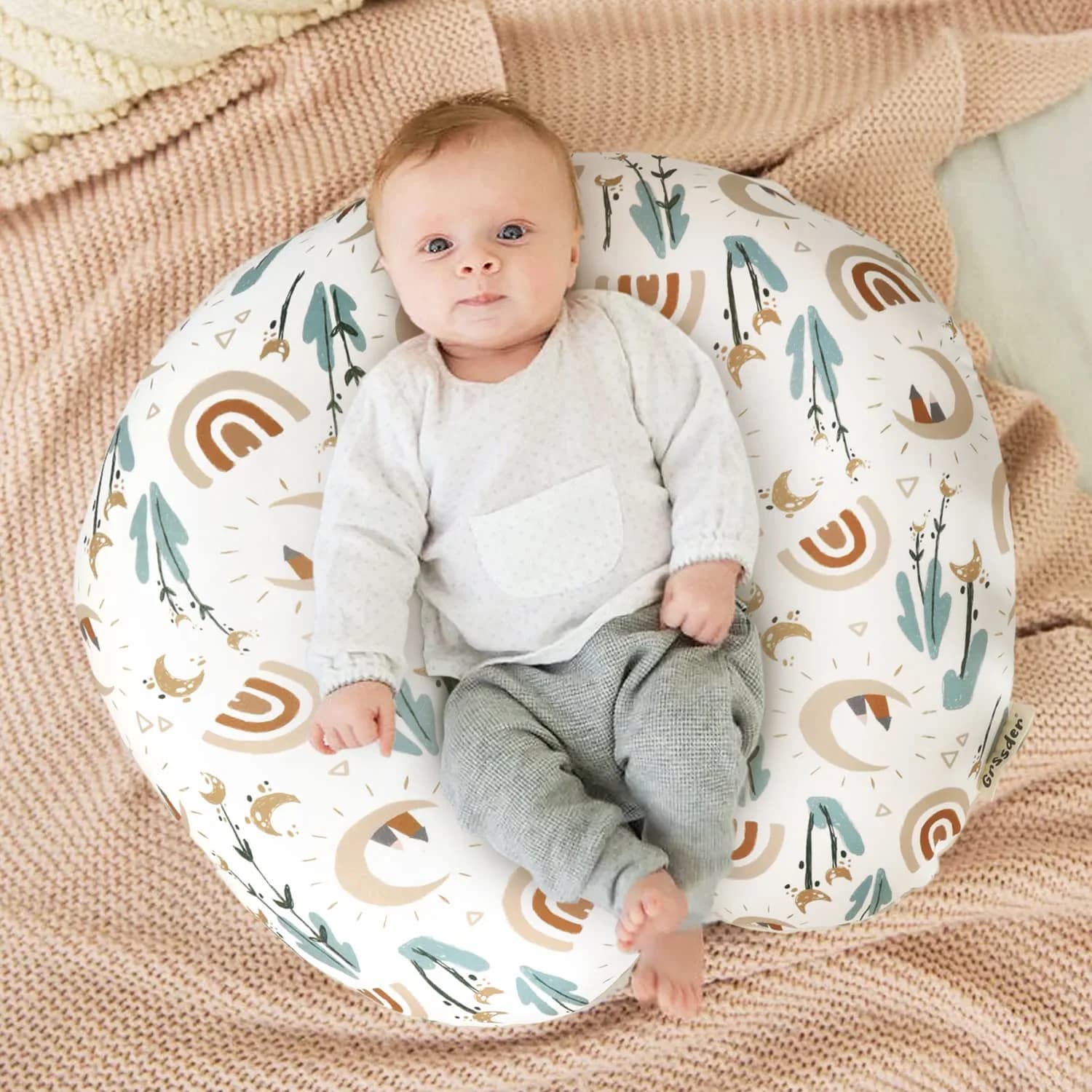 GRSSDER Nursing Pillow Cover Rainbow Pattern | Stretchy Minky Removable Slipcover for Breastfeeding Pillows - view 2