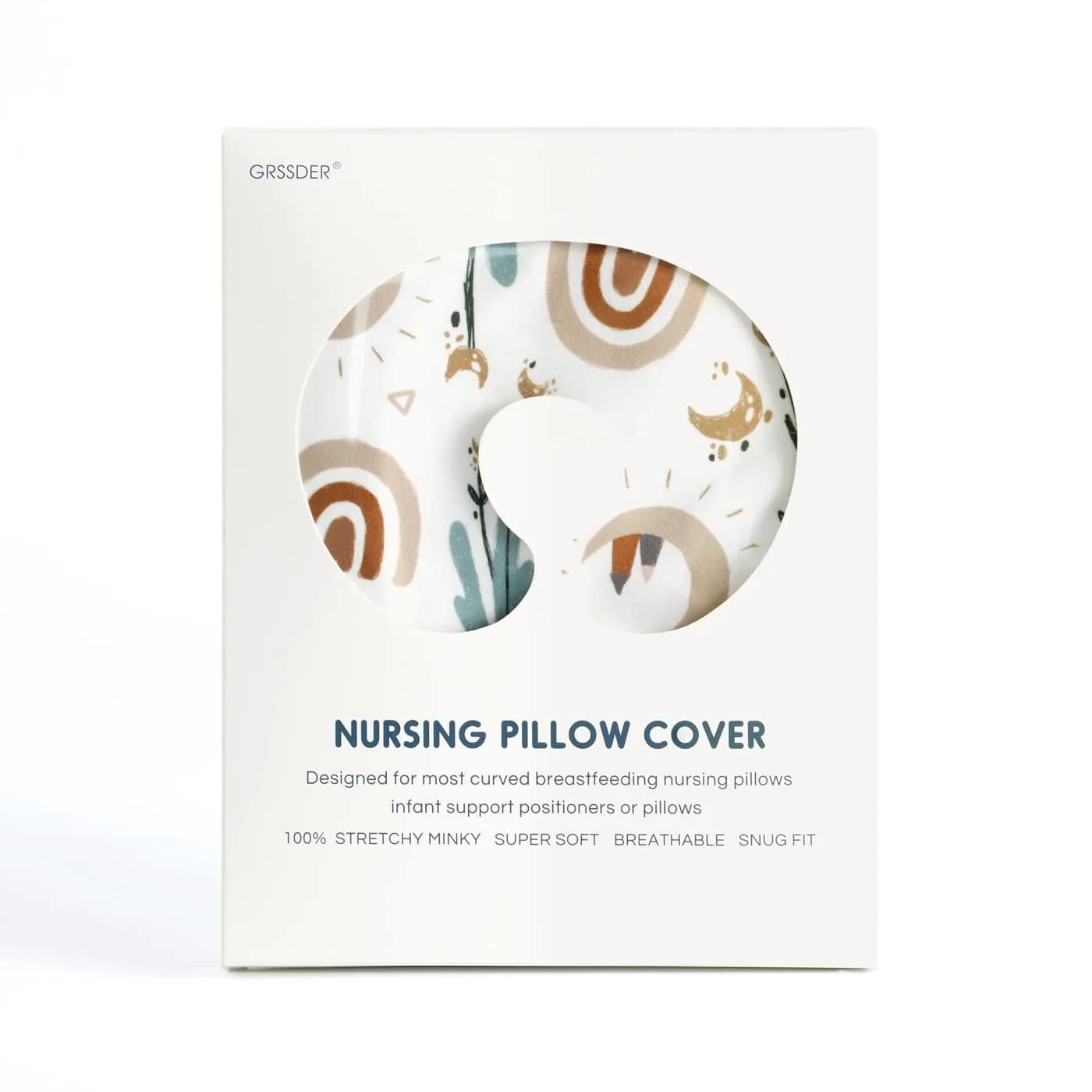 GRSSDER Nursing Pillow Cover Rainbow Pattern | Stretchy Minky Removable Slipcover for Breastfeeding Pillows - view 4