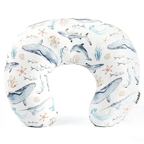 GRSSDER Stretchy Minky Nursing Pillow Cover - Whale Sea World Pattern - 55cm x 50cm (21.7" x 19.7") — Gray