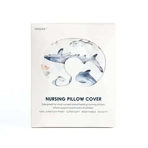 GRSSDER Stretchy Minky Nursing Pillow Cover - Whale Sea World Pattern - 55cm x 50cm (21.7" x 19.7") thumbnail 4