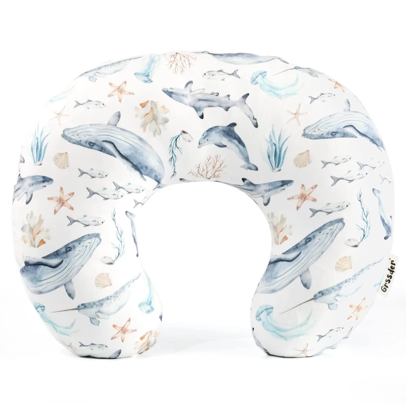GRSSDER Stretchy Minky Nursing Pillow Cover - Whale Sea World Pattern - 55cm x 50cm (21.7" x 19.7")