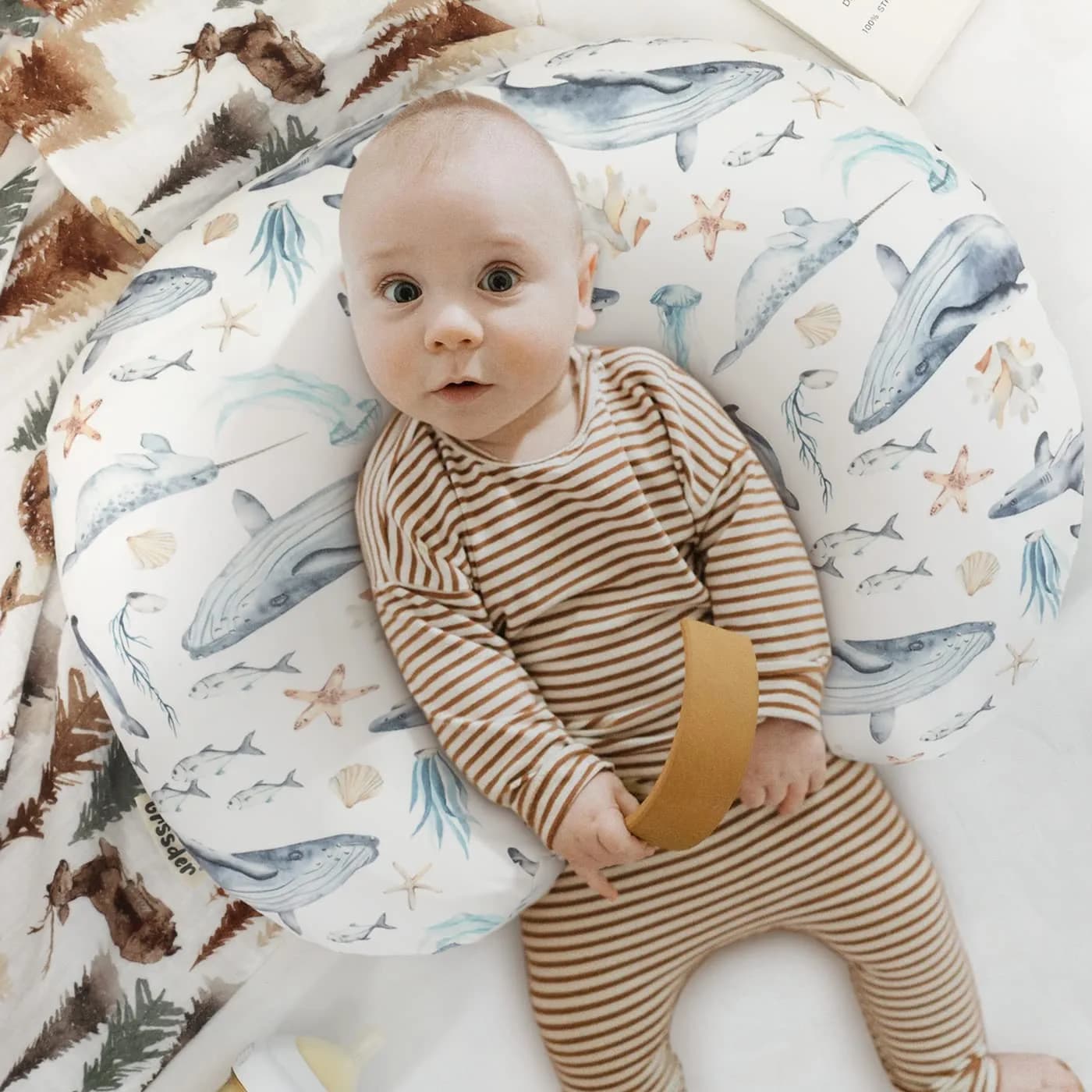 GRSSDER Stretchy Minky Nursing Pillow Cover - Whale Sea World Pattern - 55cm x 50cm (21.7" x 19.7") - view 2