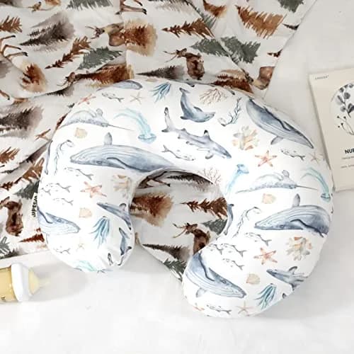 GRSSDER Stretchy Minky Nursing Pillow Cover - Whale Sea World Pattern - 55cm x 50cm (21.7" x 19.7") thumbnail 3