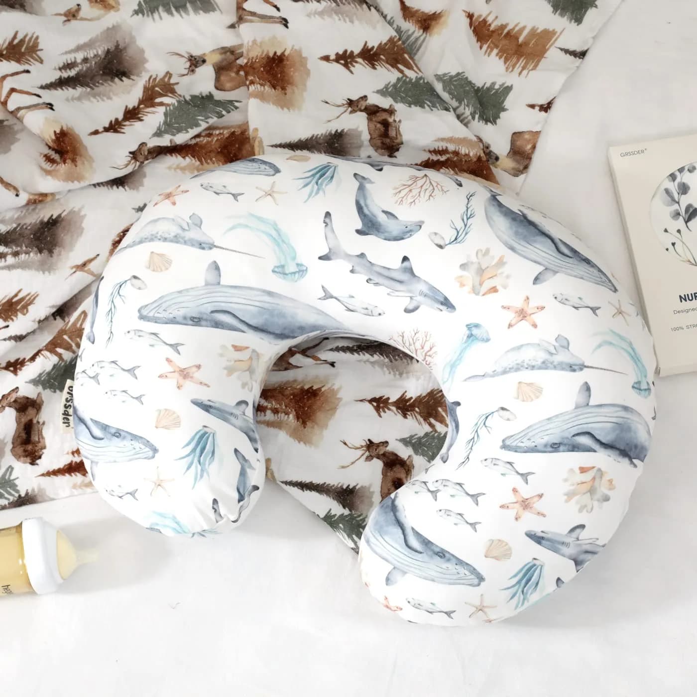 GRSSDER Stretchy Minky Nursing Pillow Cover - Whale Sea World Pattern - 55cm x 50cm (21.7" x 19.7") - view 3