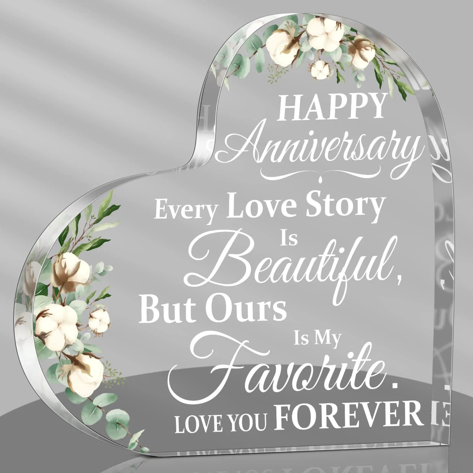 Yulejo 15th Style Heart Acrylic Decorative Sign 15.1 x 15.1 x 1.4 cm | Anniversary Gift for Her — White