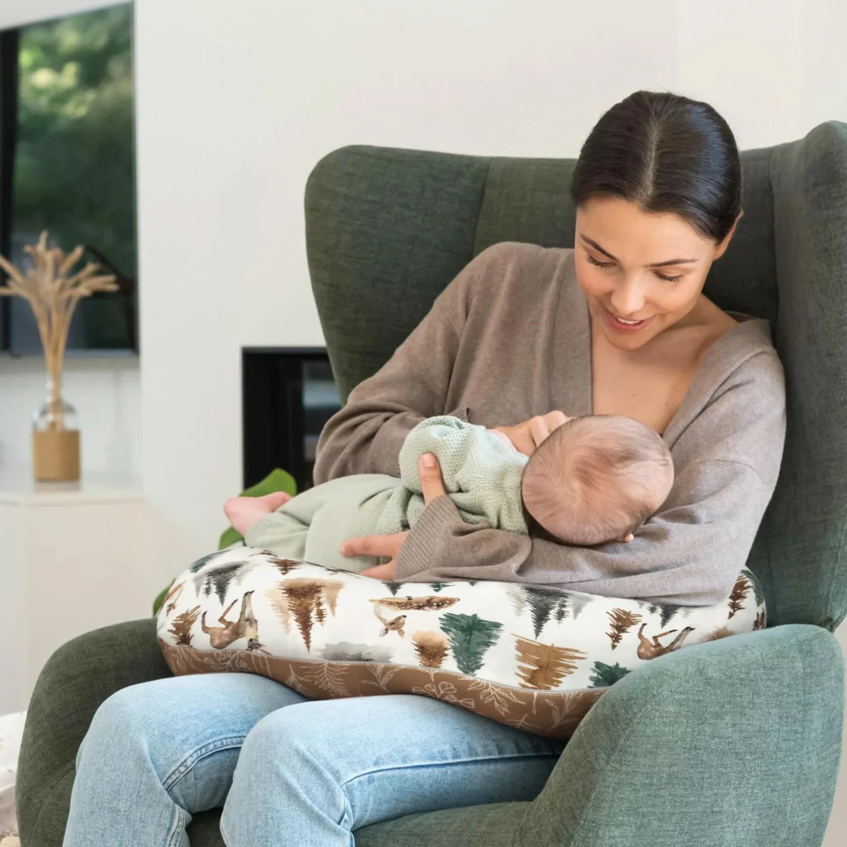 GRSSDER Watercolor Forest Deer Nursing Pillow Cover 50cm x 60cm (25" x 23") | Stretchy Minky Slipcover for Breastfeeding Pillows - view 4