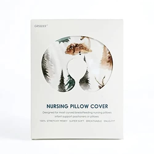 GRSSDER Watercolor Forest Deer Nursing Pillow Cover 50cm x 60cm (25" x 23") | Stretchy Minky Slipcover for Breastfeeding Pillows thumbnail 5
