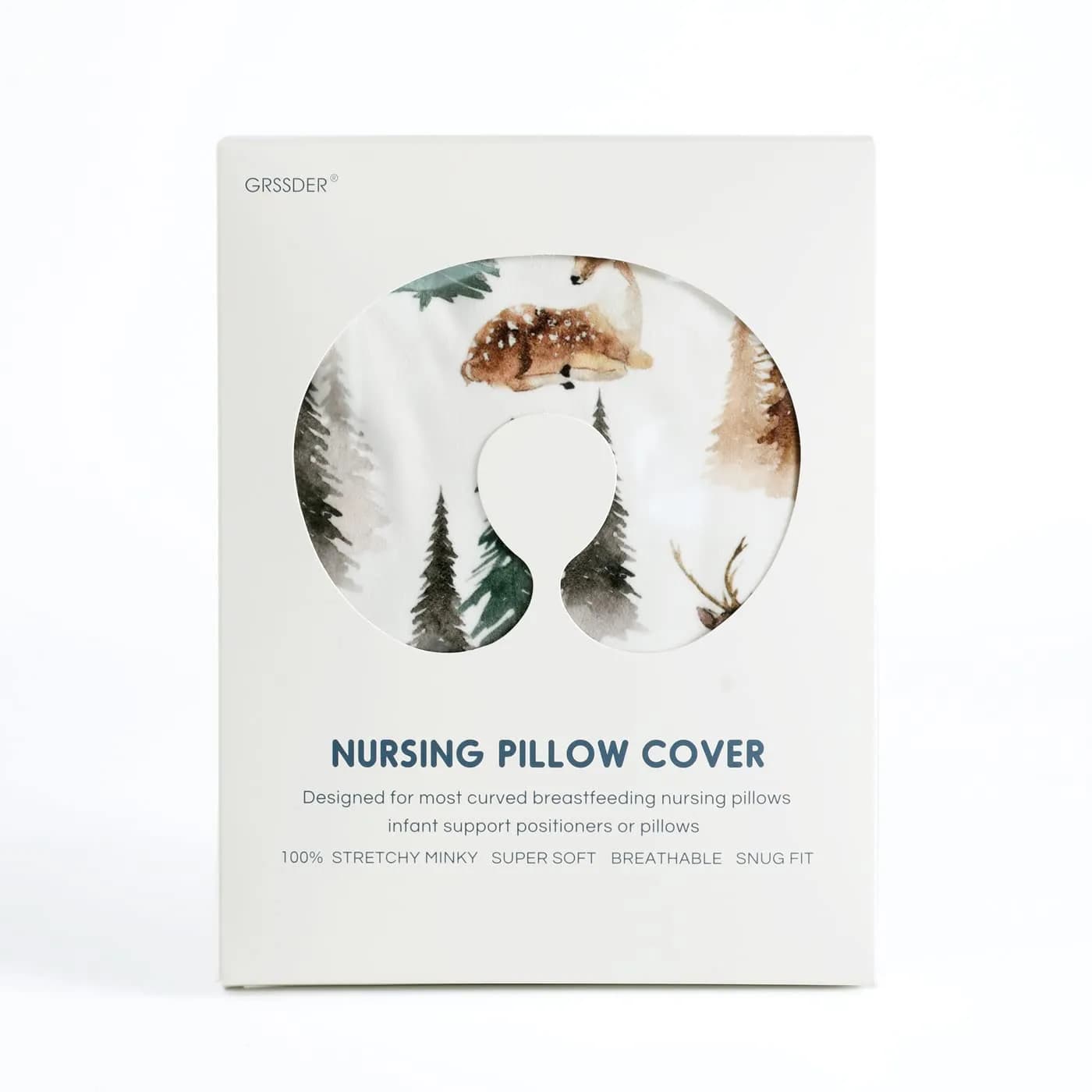 GRSSDER Watercolor Forest Deer Nursing Pillow Cover 50cm x 60cm (25" x 23") | Stretchy Minky Slipcover for Breastfeeding Pillows - view 5