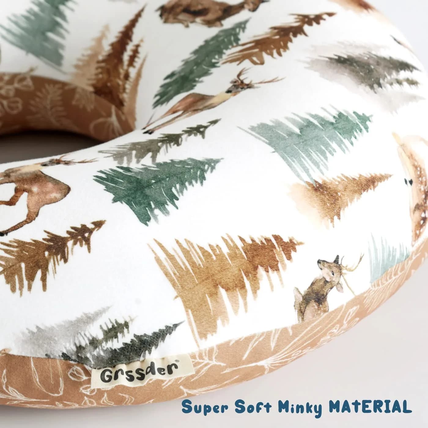 GRSSDER Watercolor Forest Deer Nursing Pillow Cover 50cm x 60cm (25" x 23") | Stretchy Minky Slipcover for Breastfeeding Pillows - view 7