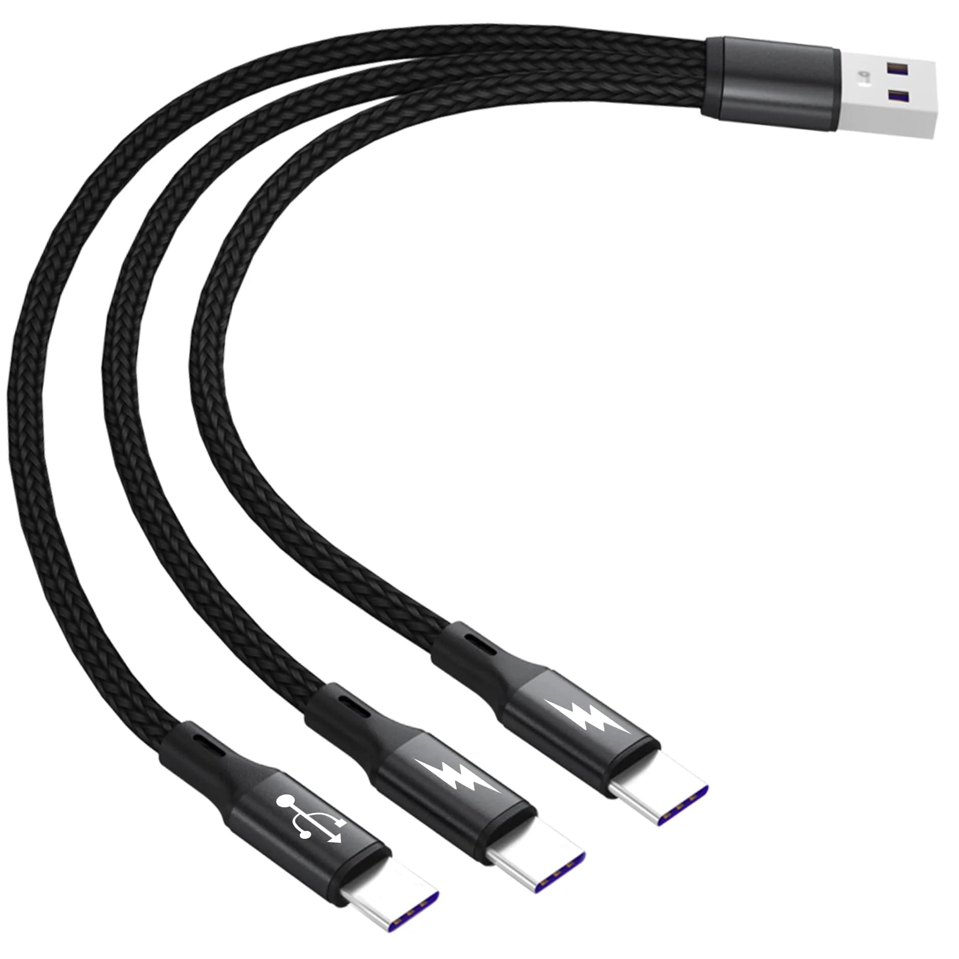 GELRHONR USB C Splitter Cable 1.2m (3.9ft) 2-Pack | 3-in-1 Nylon Braided Fast Charging Cord — Black