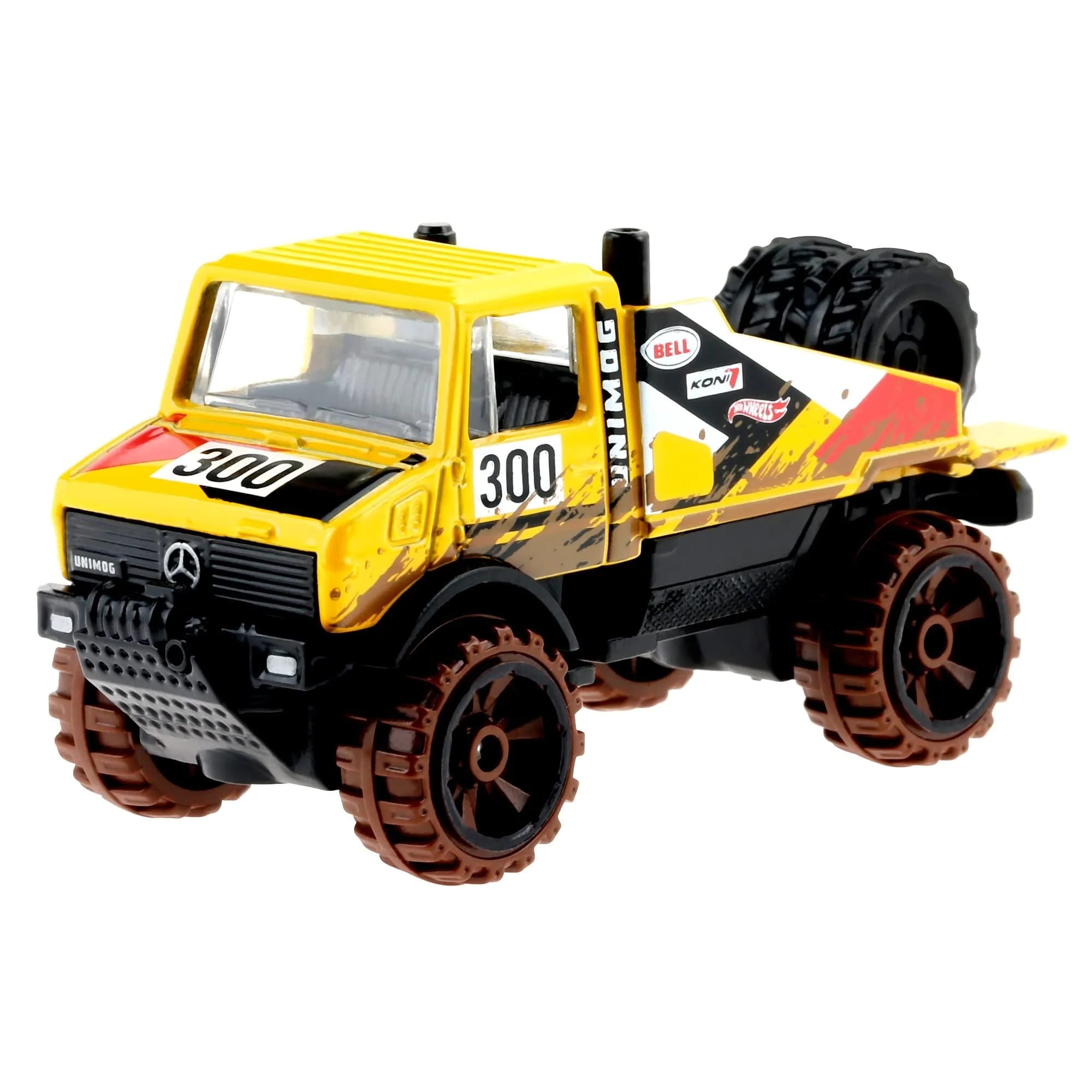 Hot Wheels Mercedes-Benz Unimog 1300 Off-Road Mud Runners 1/64 Scale Yellow | Durable Metal Car for Kids 3-12