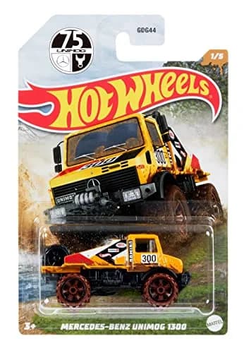Hot Wheels Mercedes-Benz Unimog 1300 Off-Road Mud Runners 1/64 Scale Yellow | Durable Metal Car for Kids 3-12 thumbnail 4