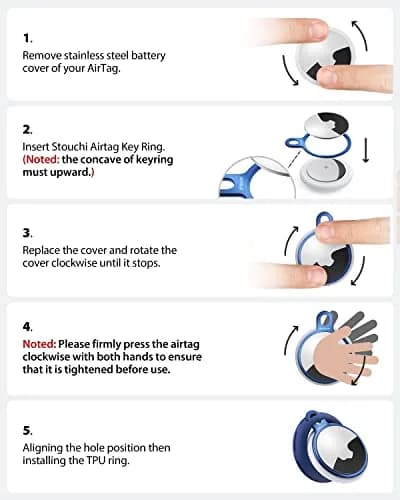 Stouchi Airtag Holder Key Ring with TPU Case, 4 Pack, Stainless Steel & Soft TPU, Compatible with AirTag 1st & 2nd Gen thumbnail 5