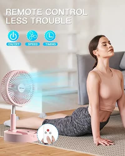 AICase Folding Portable Telescopic Fan Pink 7200mAh | 4 Speeds Super Quiet USB Desk Floor Fan thumbnail 4