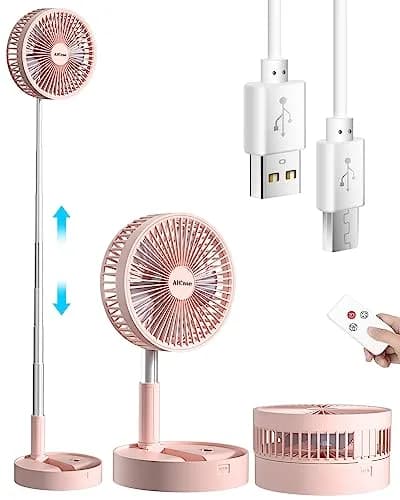 AICase Folding Portable Telescopic Fan Pink 7200mAh | 4 Speeds Super Quiet USB Desk Floor Fan thumbnail 1