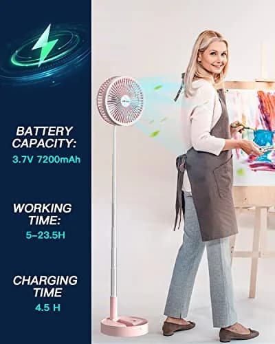 AICase Folding Portable Telescopic Fan Pink 7200mAh | 4 Speeds Super Quiet USB Desk Floor Fan thumbnail 3