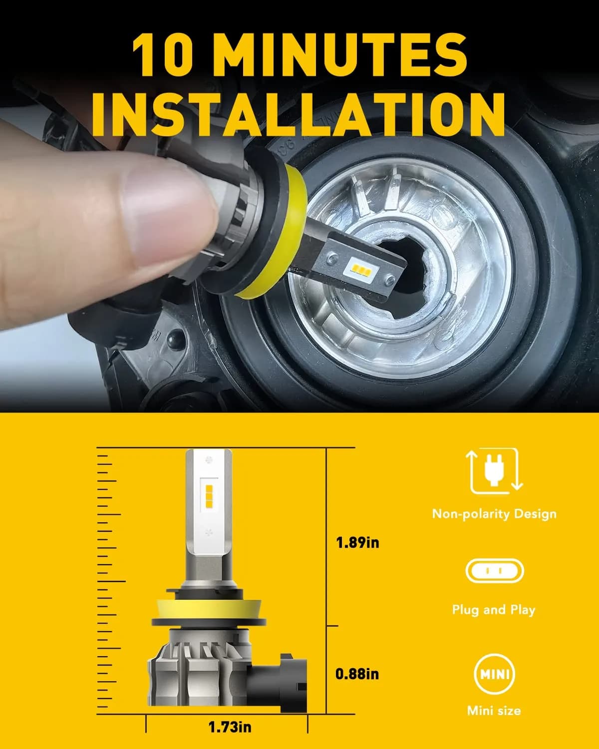 AUXITO H11/H8/H16 LED Fog Light Bulbs 6000LM 3000K Amber Yellow | 300% Brighter Than Halogen - view 5