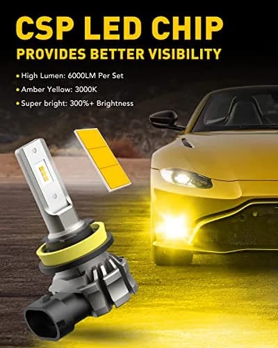 AUXITO H11/H8/H16 LED Fog Light Bulbs 6000LM 3000K Amber Yellow | 300% Brighter Than Halogen thumbnail 2