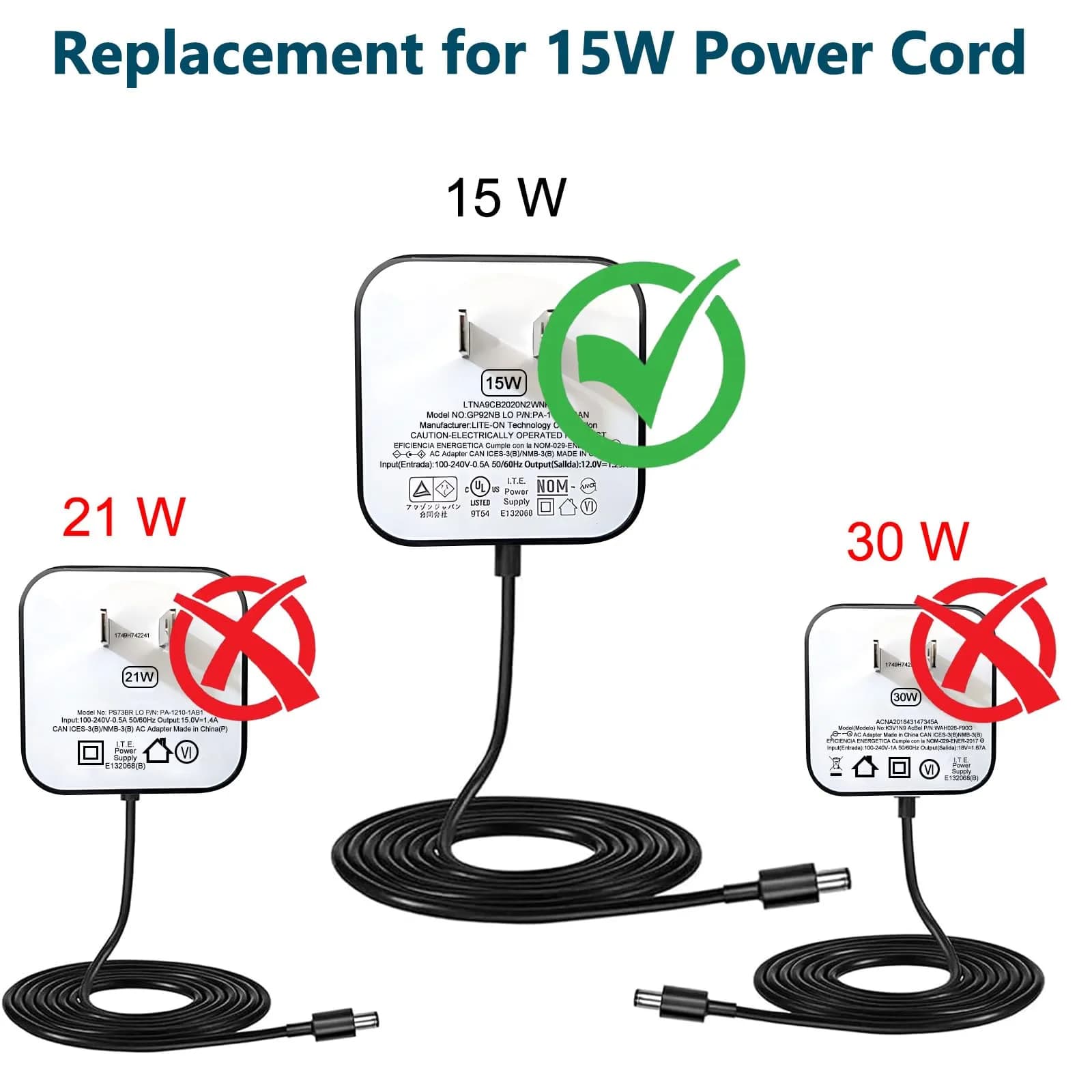 ZTTXL 15W Power Adapter for Echo, Dot 3rd & 4th Gen, Show 5, Spot, Fire TV Cube | 12V 1.25A 15W AC Power Cord - view 7