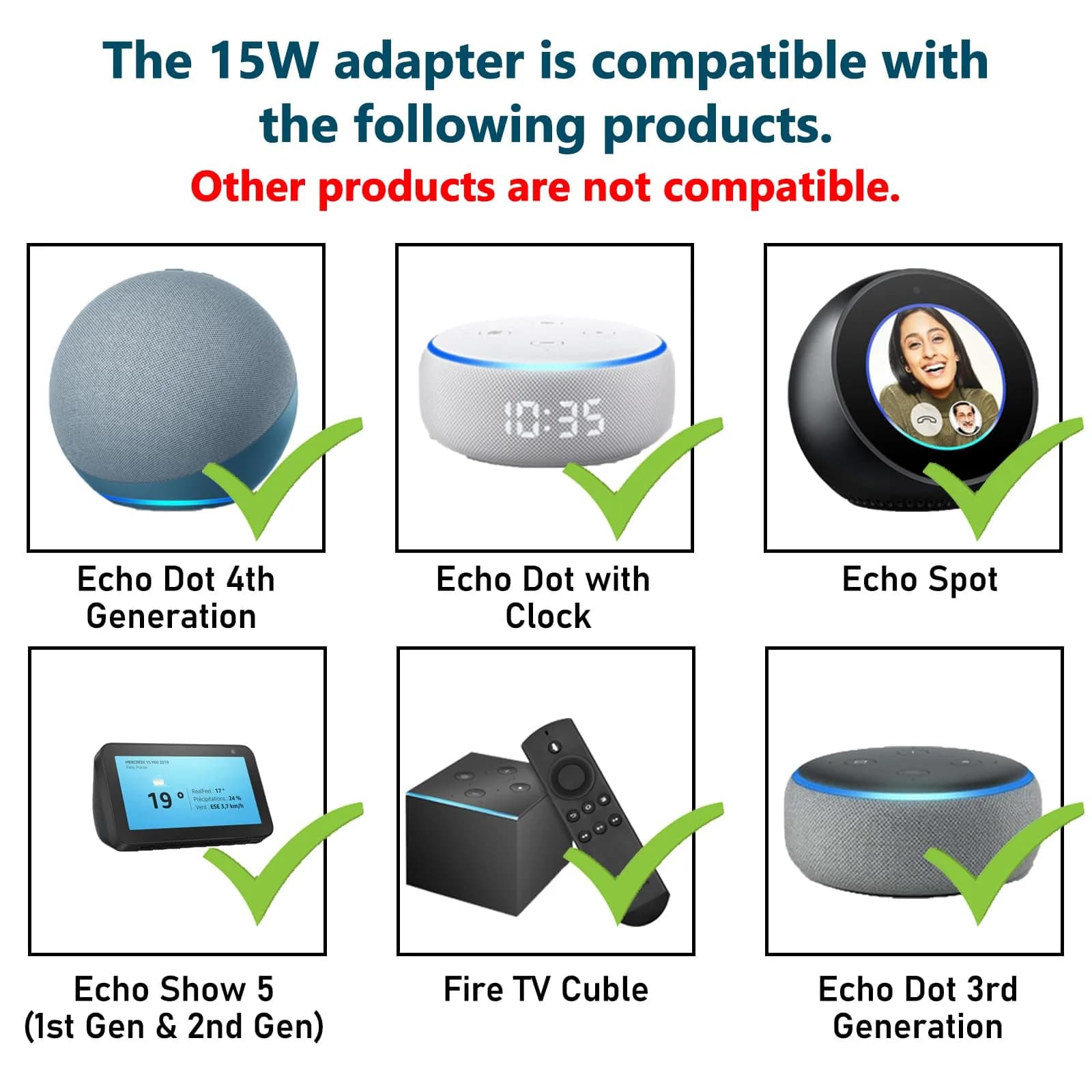ZTTXL 15W Power Adapter for Echo, Dot 3rd & 4th Gen, Show 5, Spot, Fire TV Cube | 12V 1.25A 15W AC Power Cord - view 2