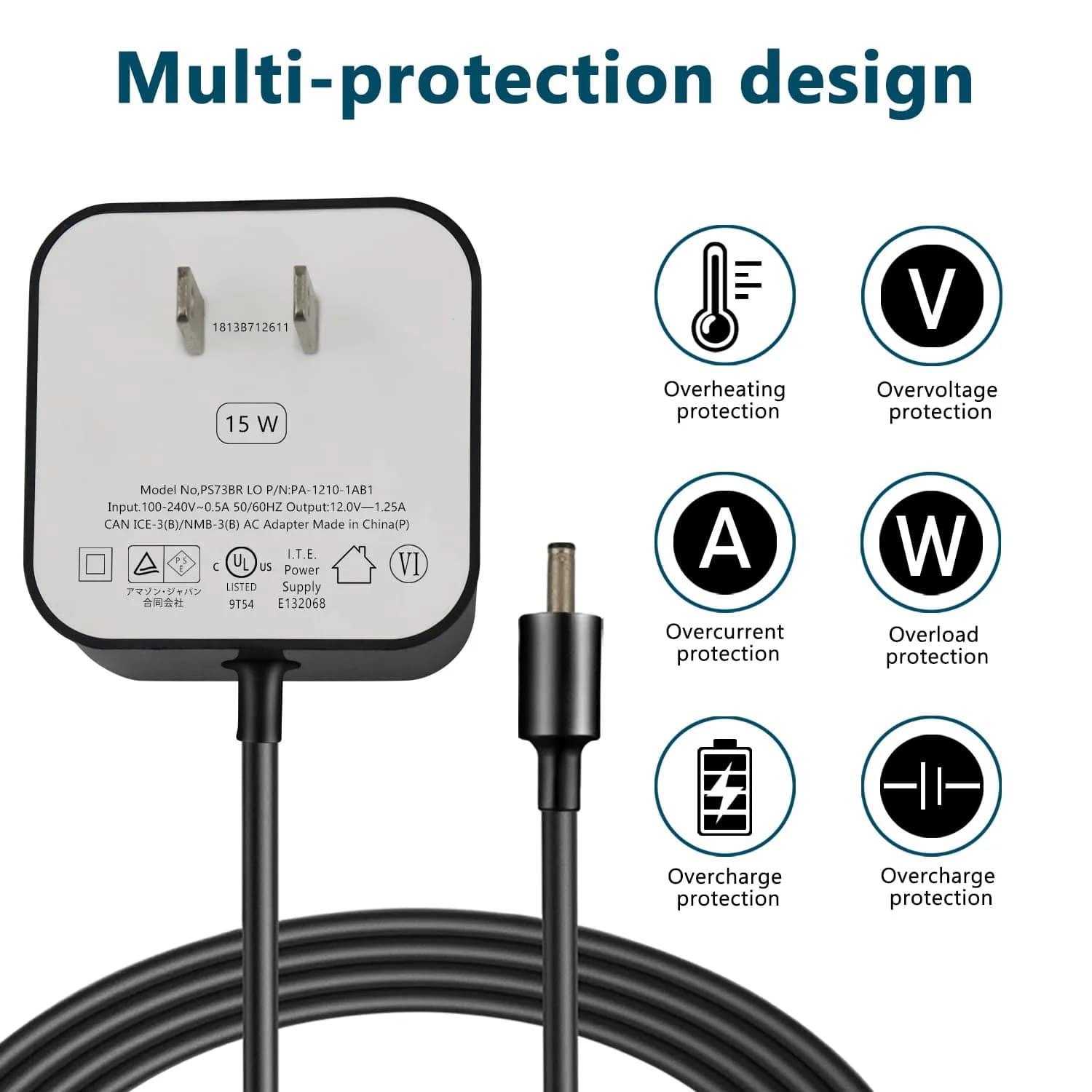 ZTTXL 15W Power Adapter for Echo, Dot 3rd & 4th Gen, Show 5, Spot, Fire TV Cube | 12V 1.25A 15W AC Power Cord - view 4