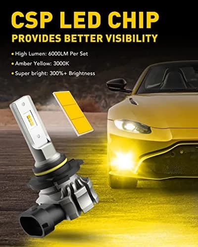 AUXITO 9145 LED Fog Light Bulbs H10 6000LM 3000K Amber Yellow 2-Pack | Brighter Than Halogen thumbnail 2