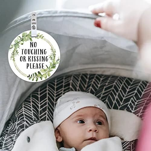 EKSPLODI Don’t Touch Baby Sign, No Kissing Baby Car Seat Sign, 2 Pack, 5 Inches | Baby Safety Sign for Strollers & Car Seats thumbnail 4
