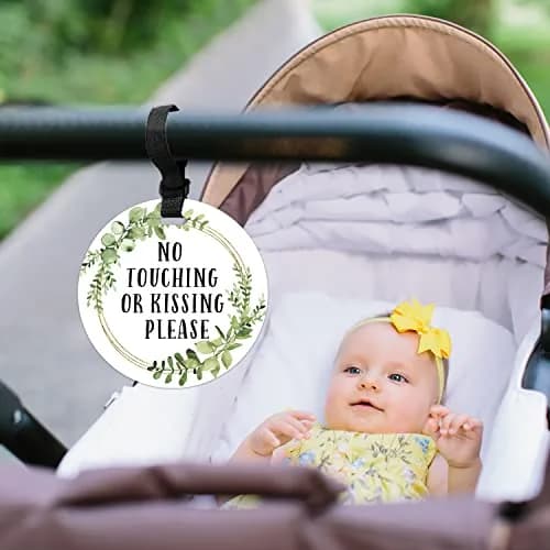 EKSPLODI Don’t Touch Baby Sign, No Kissing Baby Car Seat Sign, 2 Pack, 5 Inches | Baby Safety Sign for Strollers & Car Seats thumbnail 2