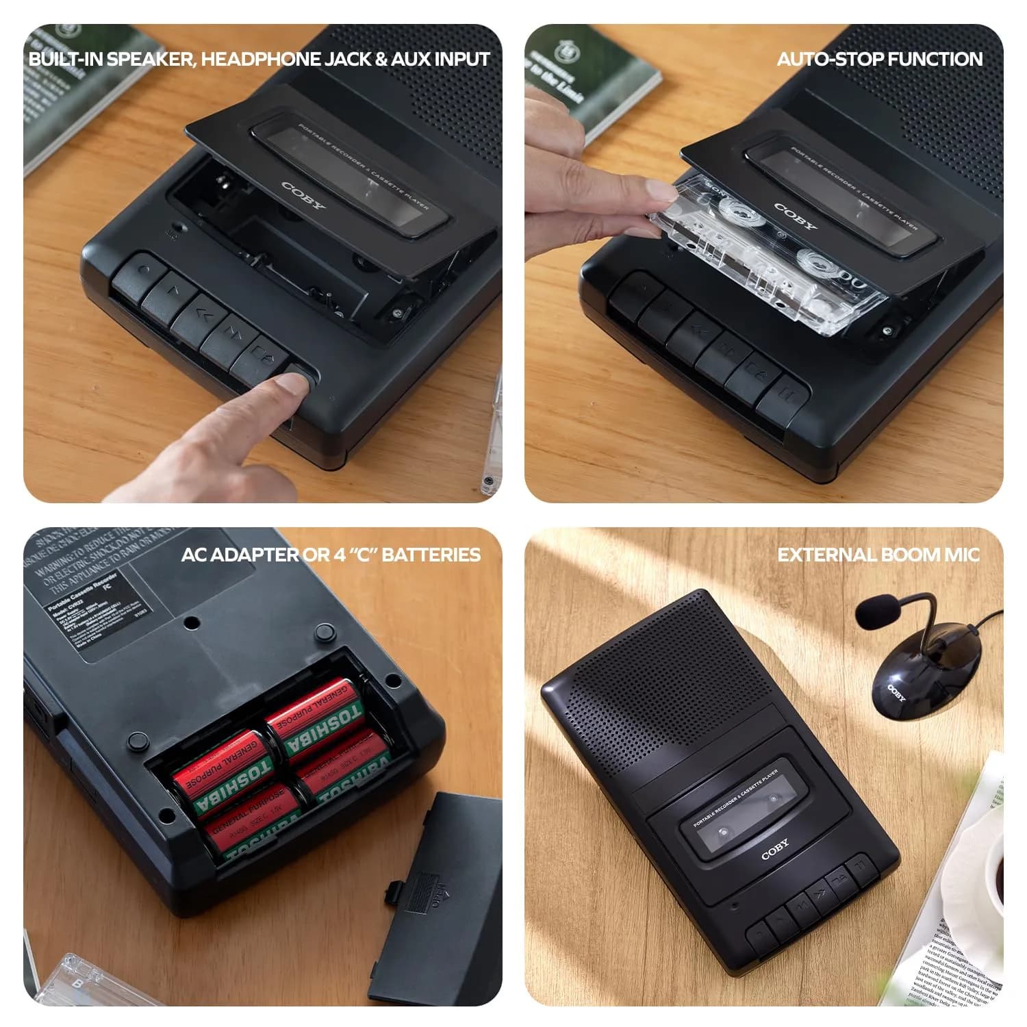 Coby Portable Cassette Player & Voice Recorder CVR42BK Black | Record & Play Cassette Tapes Anywhere - view 4