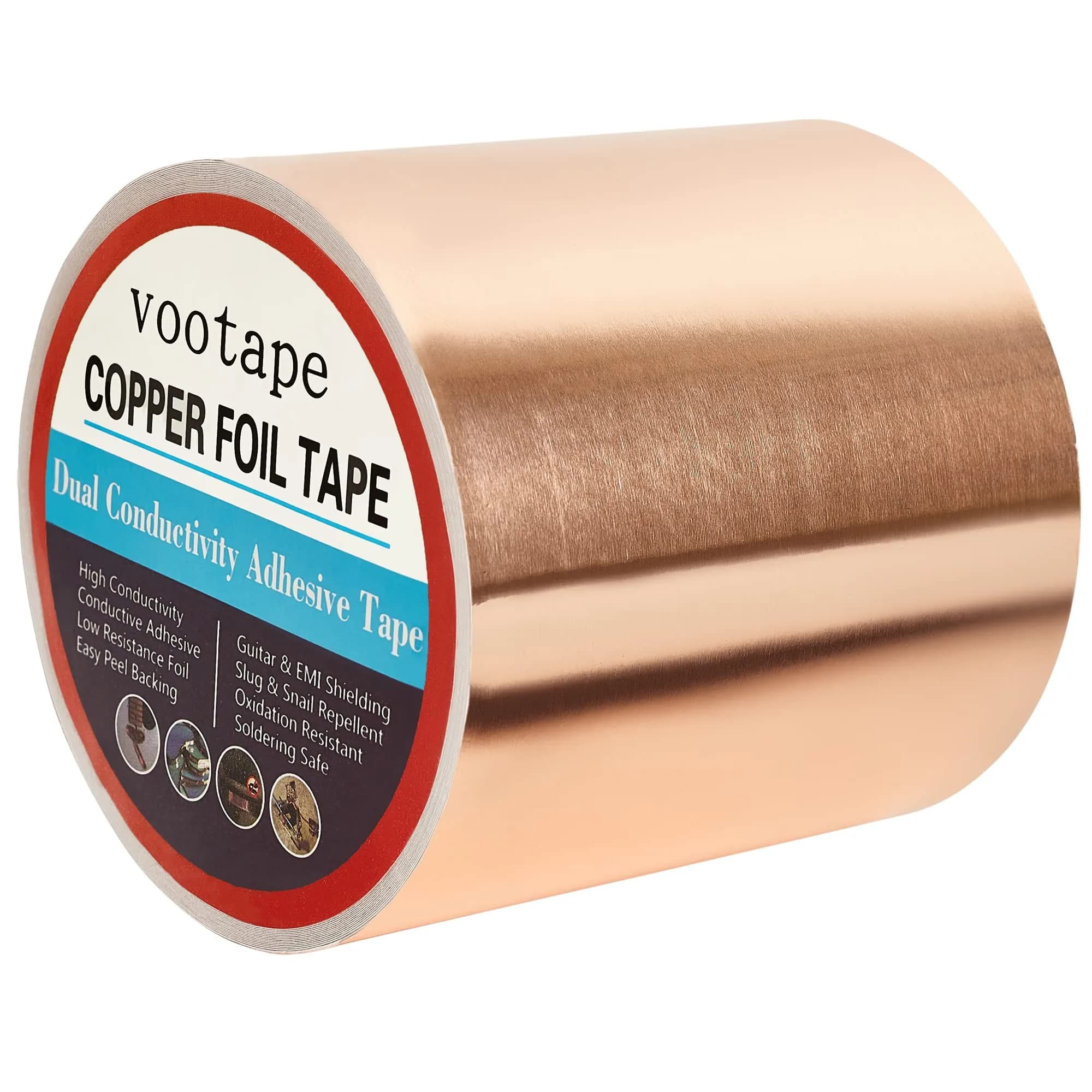 vootape Copper Foil Tape 4 inch x 33ft | Double-Sided Conductive Adhesive for EMI Shielding & Guitar Repairs — 4inch x 33ft