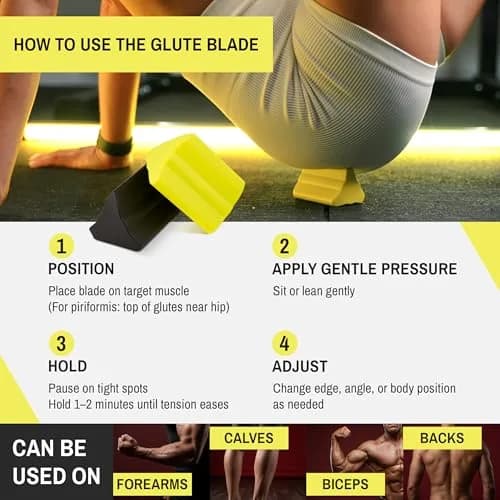 GLUTE BLADE Piriformis Massage Roller, Medium Density, Yellow | Deep Trigger Point Relief for Sciatica & Hip Tension thumbnail 4
