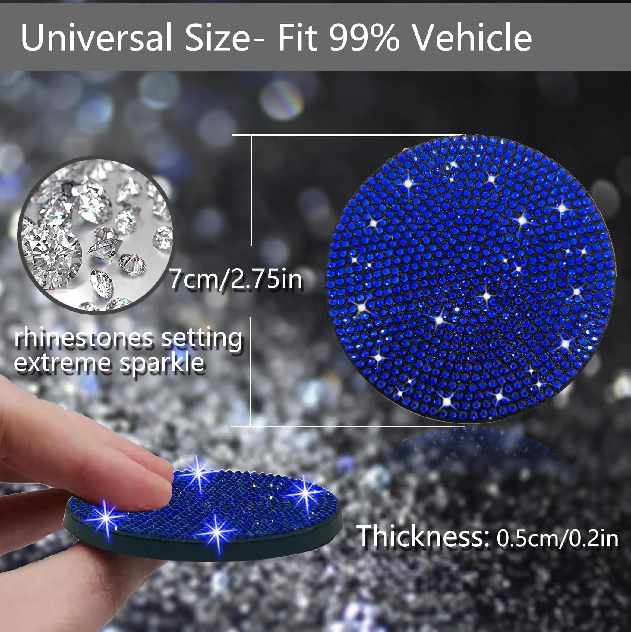 NBTEPEM Bling Car Cup Holder Coasters 2.75 inch, 2 Pcs, Blue | Sparkle & Protect Your Car Interior - view 2