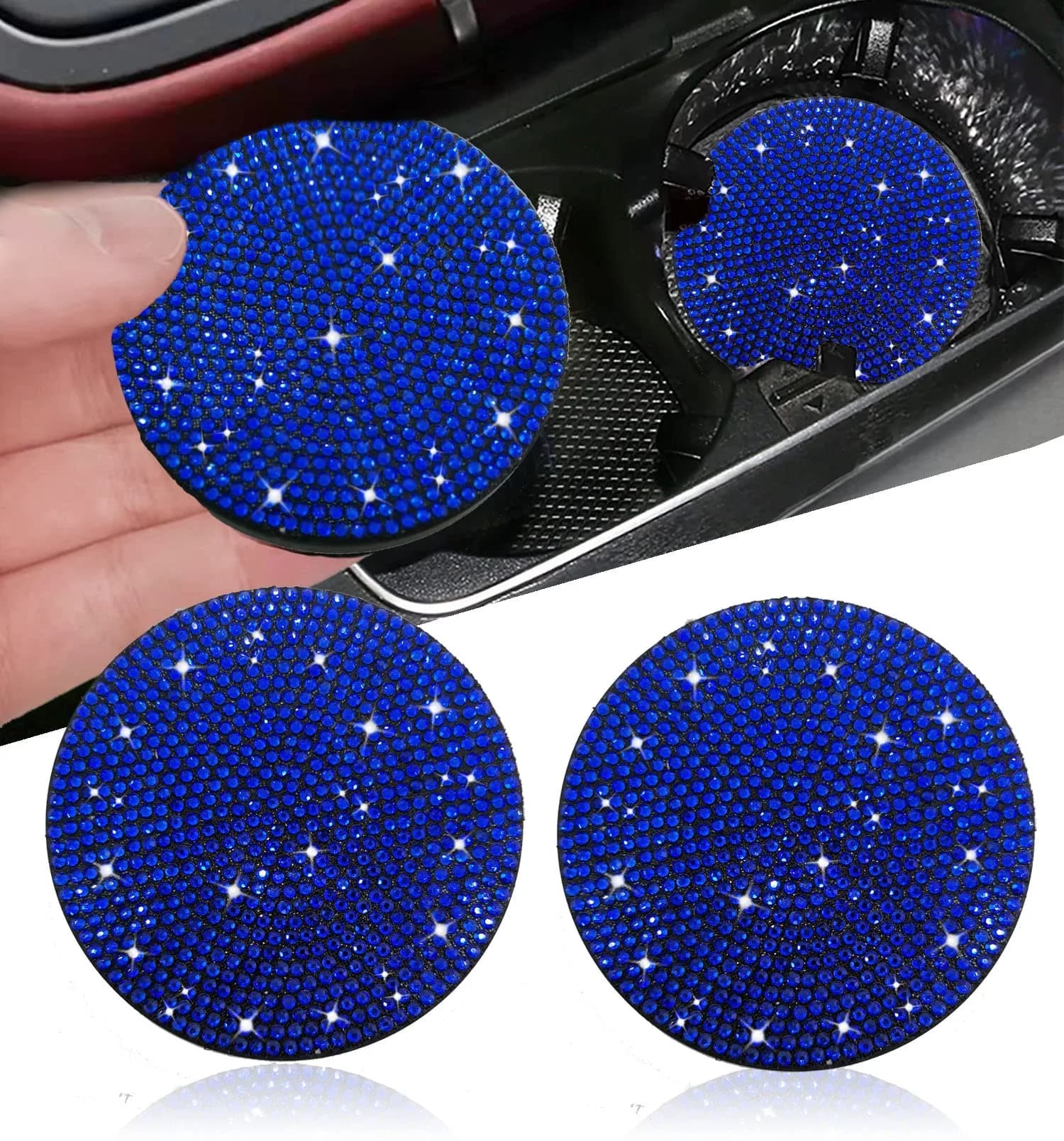 NBTEPEM Bling Car Cup Holder Coasters 2.75 inch (4 pcs, Blue) | Sparkle & Protect Your Car Interior — Blue / 2 pcs
