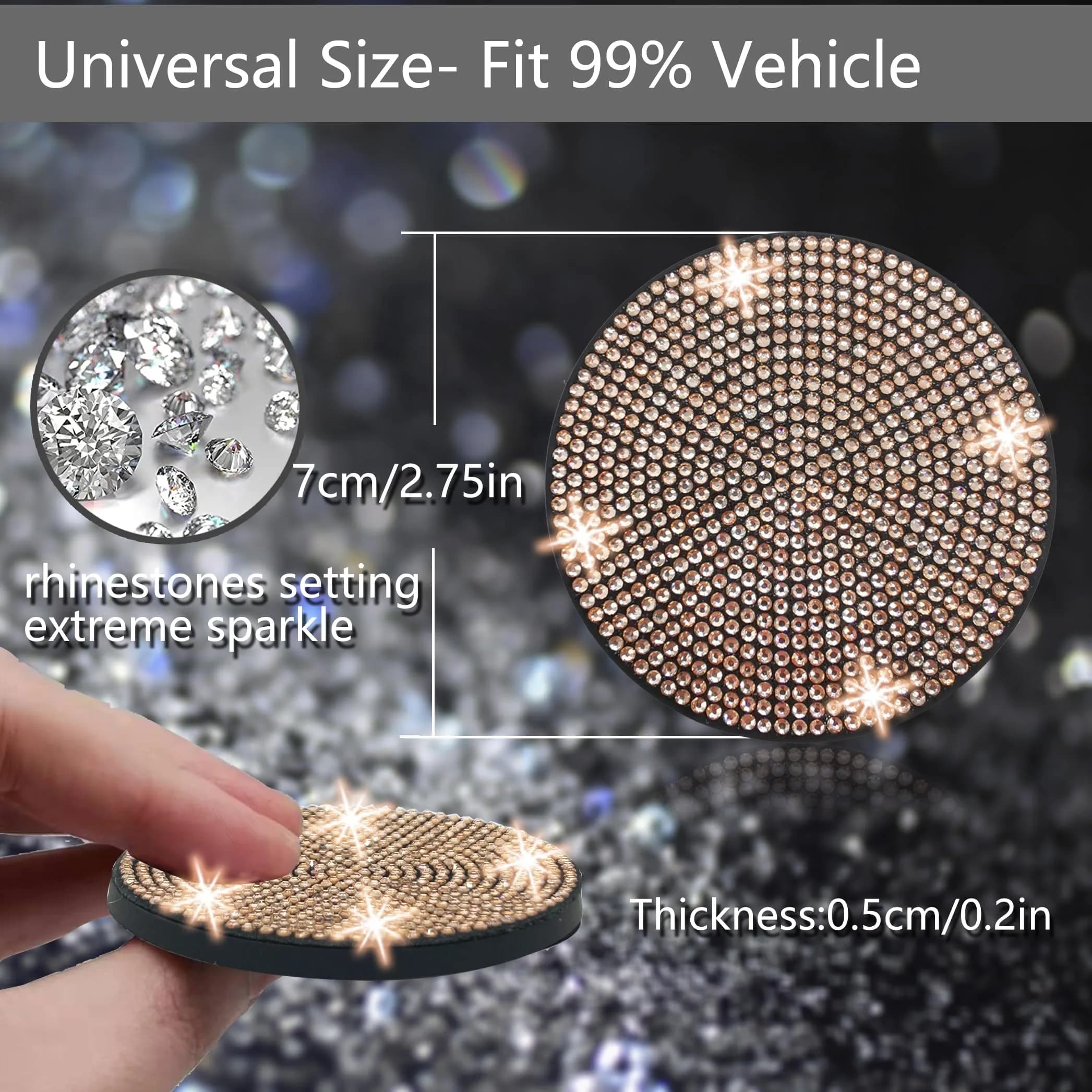 NBTEPEM Bling Car Cup Holder Coasters 2.75 inch (2 pcs, Champagne) | Sparkle & Protect Your Car Interior - view 2
