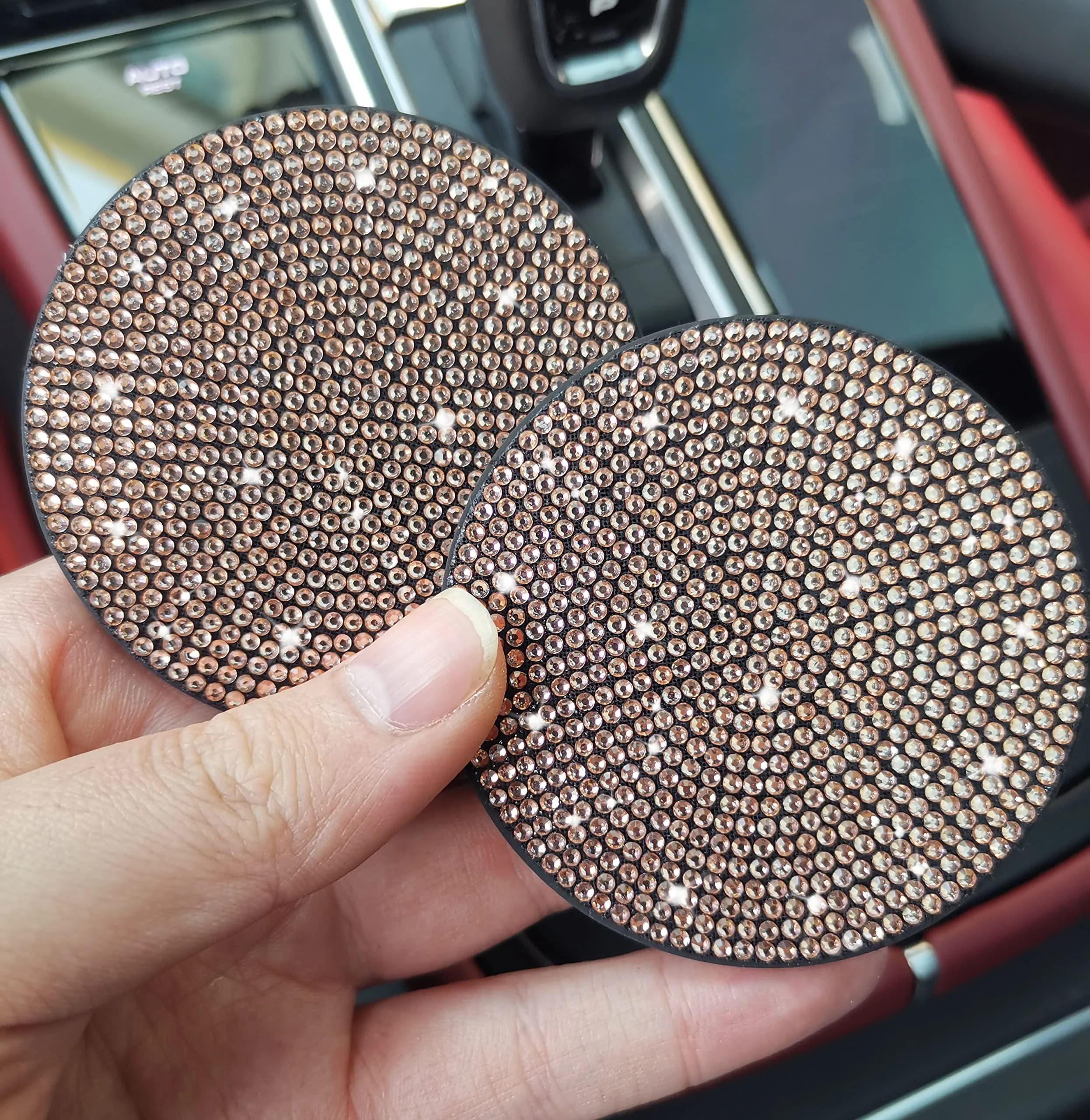 NBTEPEM Bling Car Cup Holder Coasters 2.75 inch (2 pcs, Champagne) | Sparkle & Protect Your Car Interior - view 4