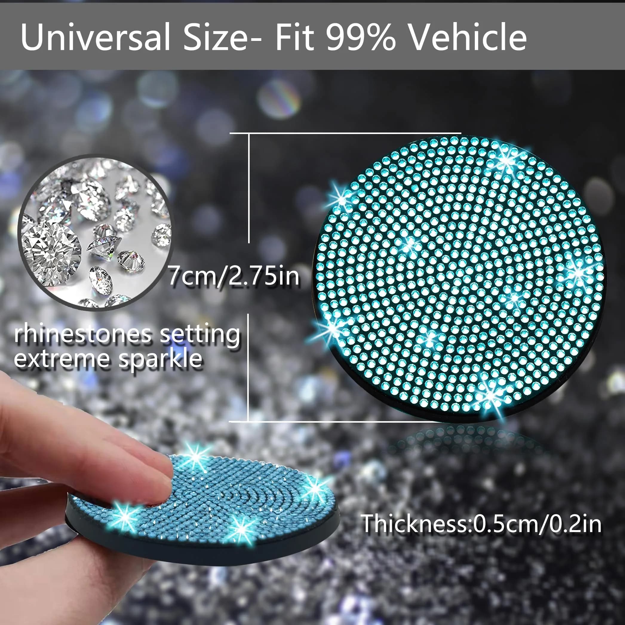 NBTEPEM Bling Car Cup Holder Coasters 2.75 inch (2 pcs, Aquamarine) | Sparkle & Protect Your Car Interior - view 2