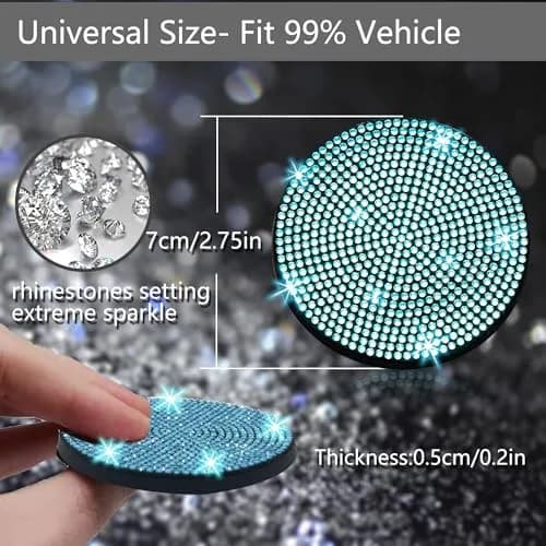 NBTEPEM 2pcs Bling Car Cup Holder Coaster 2.75 inch | Anti-Slip Shockproof Fashion Rhinestone Interior Accessory thumbnail 2