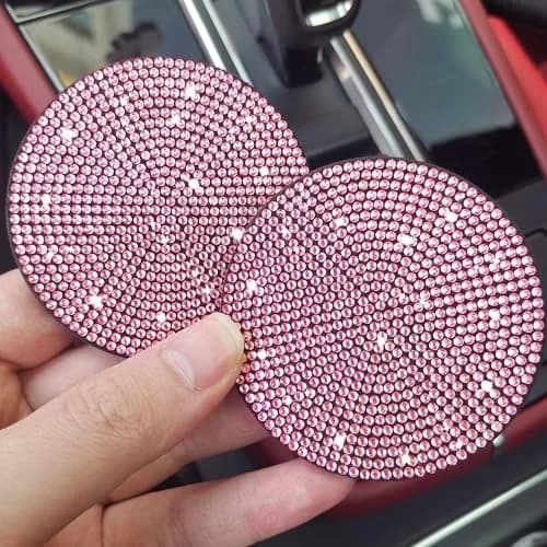 NBTEPEM 2pcs Bling Car Cup Holder Coaster 2.75 inch | Rhinestone Fashion Car Interior Accessory thumbnail 4