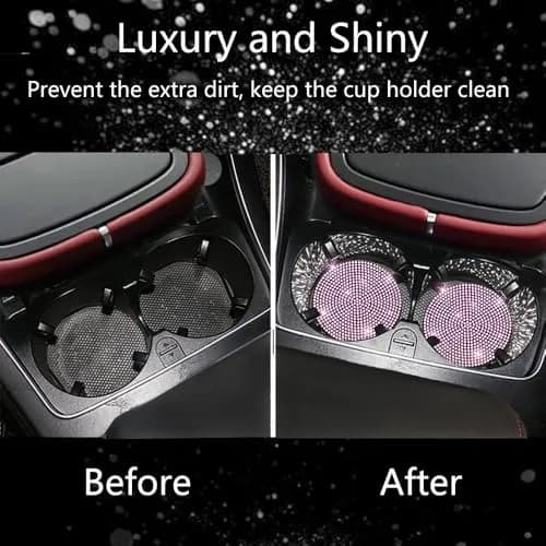 NBTEPEM 2pcs Bling Car Cup Holder Coaster 2.75 inch | Rhinestone Fashion Car Interior Accessory thumbnail 7