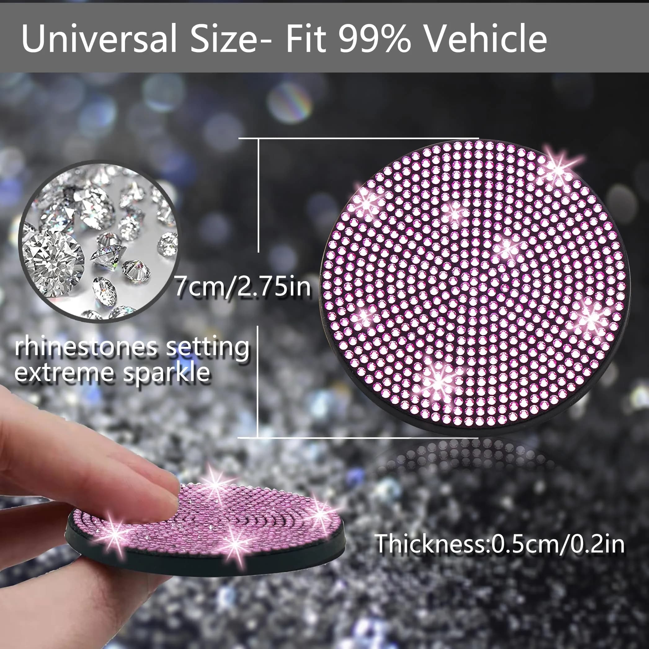 NBTEPEM Bling Car Cup Holder Coasters - 2 pcs, 2.75 inch, Pink | Sparkle & Protect - view 2