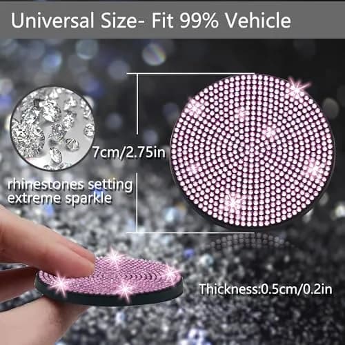 NBTEPEM 2pcs Bling Car Cup Holder Coaster 2.75 inch | Rhinestone Fashion Car Interior Accessory thumbnail 2