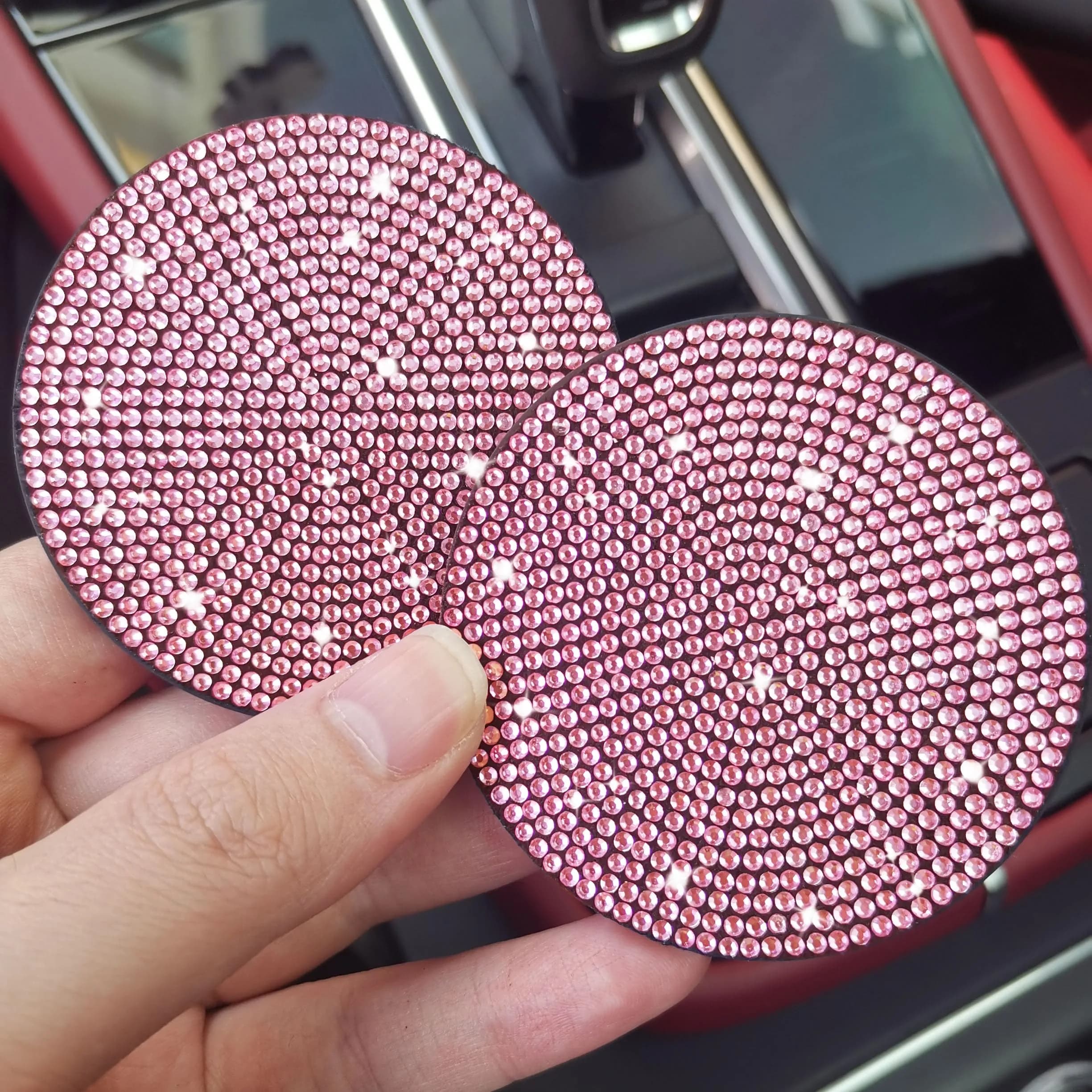 NBTEPEM Bling Car Cup Holder Coasters - 2 pcs, 2.75 inch, Pink | Sparkle & Protect - view 4