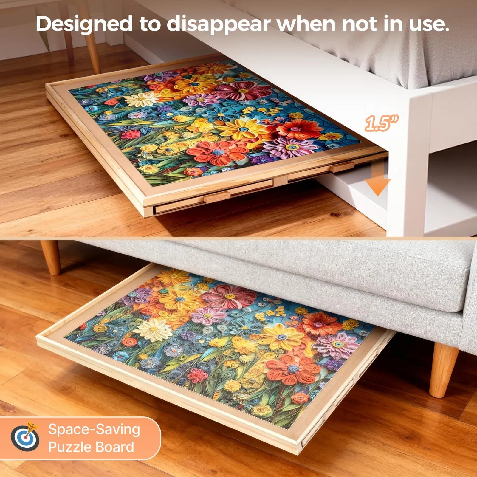 ALL4JIG Portable Wooden Jigsaw Puzzle Board with 4 Drawers & Cover - Natural Wood, Medium (1500pcs Capacity) - view 5