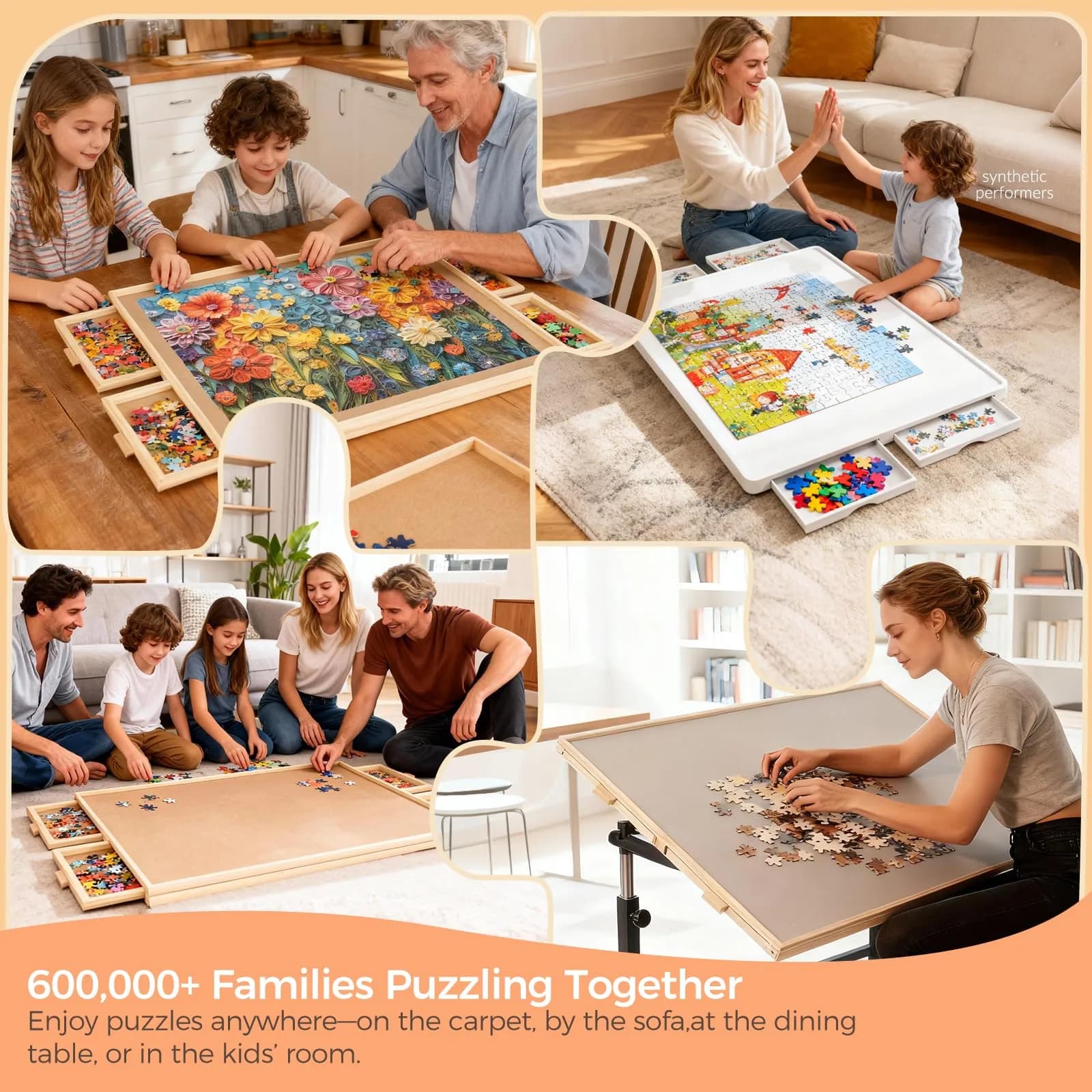 ALL4JIG Portable Wooden Jigsaw Puzzle Board with 4 Drawers & Cover - Natural Wood, Medium (1500pcs Capacity) - view 8