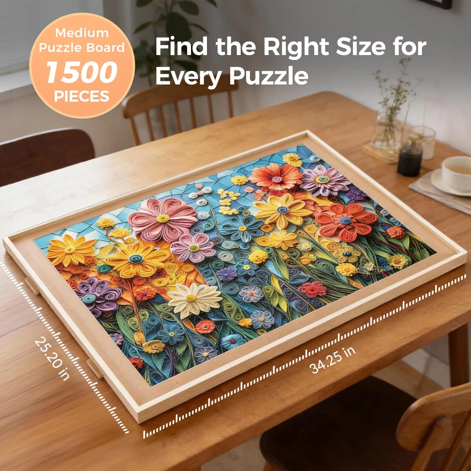 ALL4JIG Portable Wooden Jigsaw Puzzle Board with 4 Drawers & Cover - Natural Wood, Medium (1500pcs Capacity) - view 2