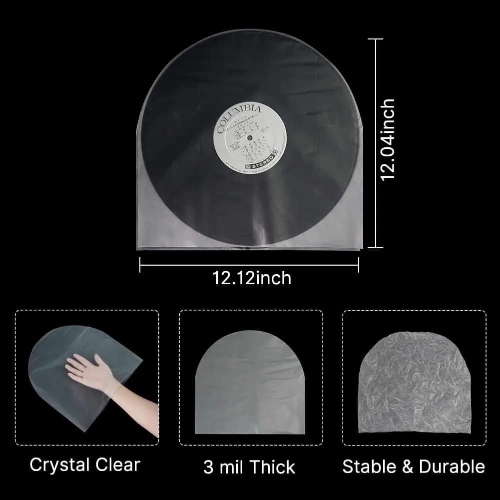 sdroceRyaM 50PCS 12 Inches LP Vinyl Record Inner Sleeves Plastic Protective Sleeves | Anti Static Round Bottom Sleeves, Translucent - view 7