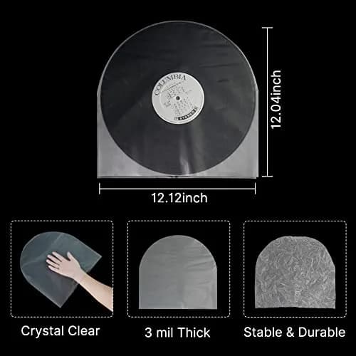 sdroceRyaM 50PCS 12 Inches LP Vinyl Record Inner Sleeves Plastic Protective Sleeves | Anti Static Round Bottom Sleeves, Translucent thumbnail 7